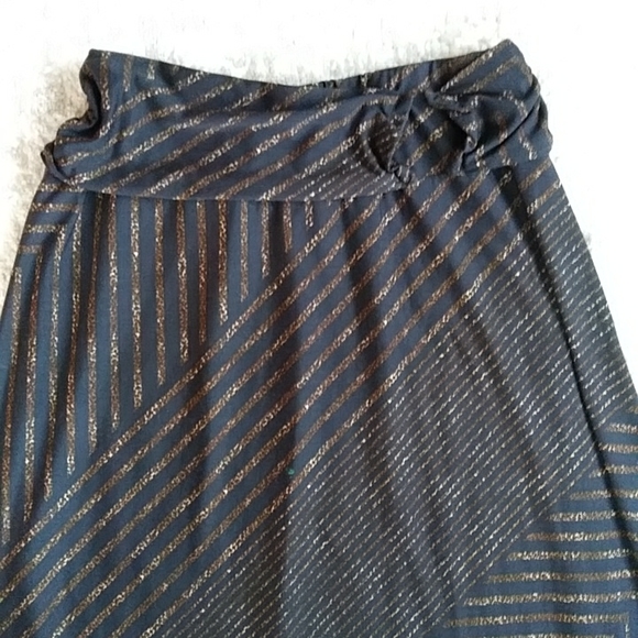 Robert Louis Striped Ruched A-Line Skirt PM Black Brown - Picture 4 of 9